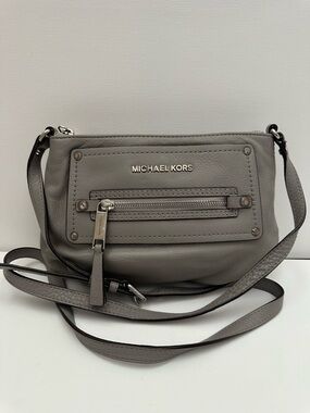 Michael Kors Gray Pebble Leather Crossbody with Front Zip Pocket